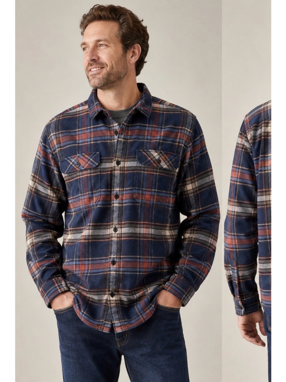 Patagonia Long Sleeve Fjord Flannel Shirt Blue Rust size Large